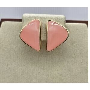 Vintage Gold Tone Pink Enamel Screw Back Earrings W/Patent #